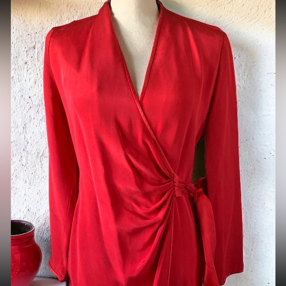 Vintage Tom & Linda Platt For Saks 5th Avenue Tootsies Red Wrap Dress Size Small - Picture 6 of 13